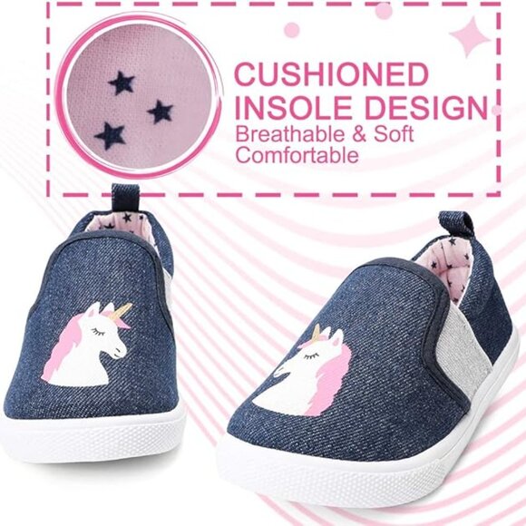 NEW RANLY & SMILY Unicorn Denim Navy Shoes Slip On No Tie Canvas Casual Sneakers - Picture 3 of 6